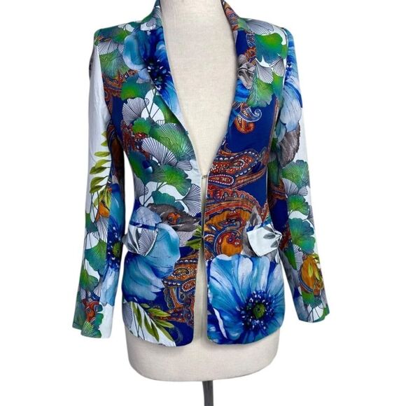 Vtg Marciano By Guess sz 0 Lucy printed blazer" Lucky Charm Muti color tropical - Picture 1 of 9